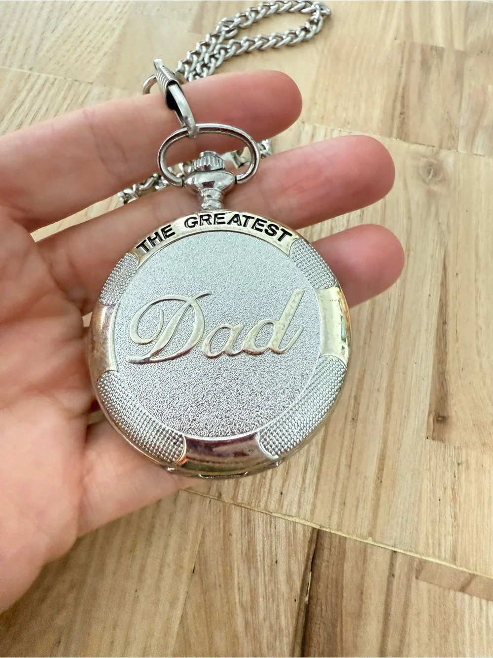 Folio the greatest Dad silver tone pocket watch NEW BATTERY